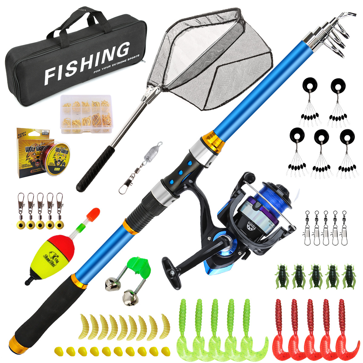 Spincast Reel - 2.1-3.6M Telescopic Glass Fiber Fishing Rod